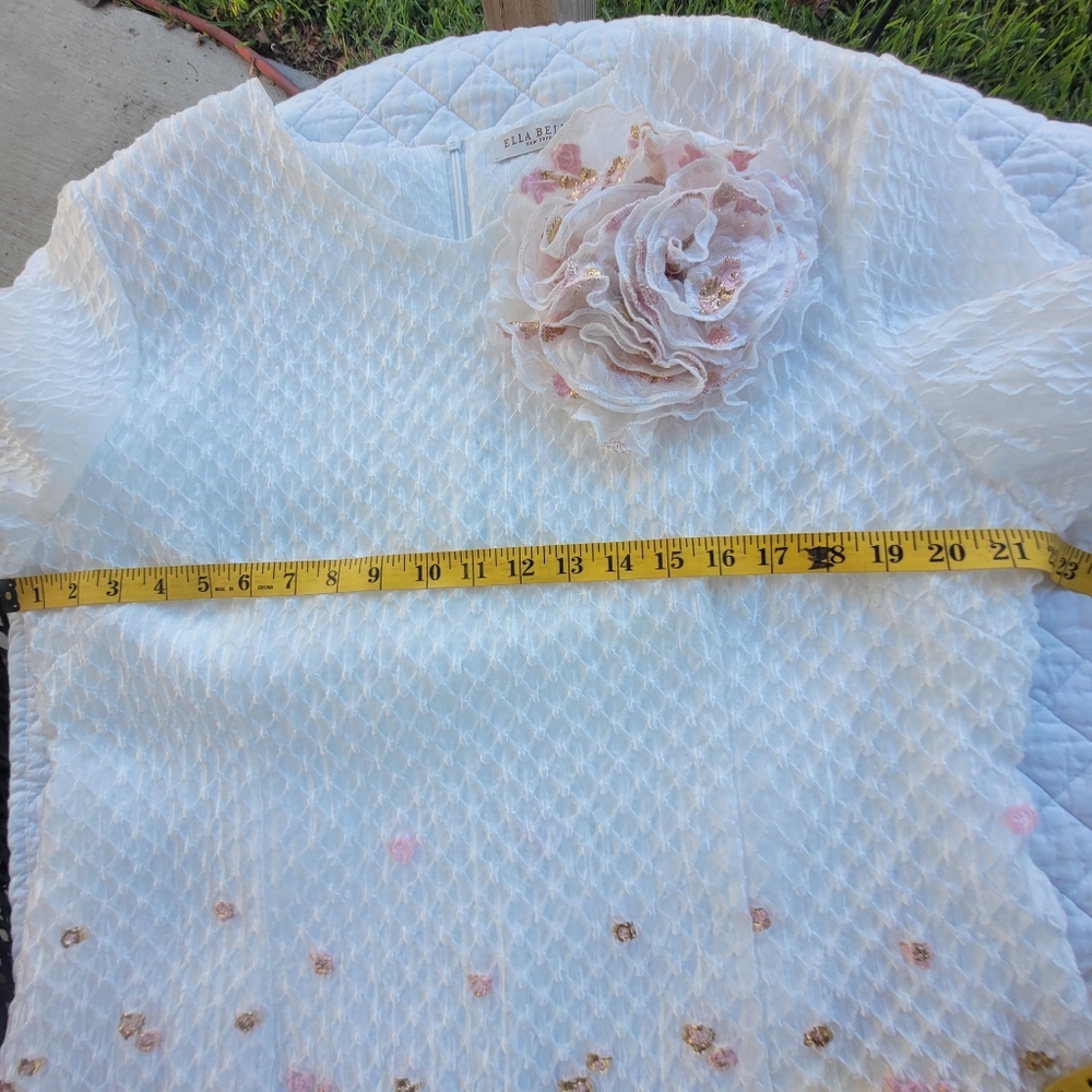 Ella Belle New York Elegant White/Pink & Gold Women's Midi Dress Size 14 - Picture 10 of 12